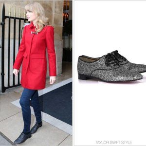 CHRISTIAN LOUBOUTIN 38.5 Flat Shoes Fred Glitter Silver Oxford Sparkle $595